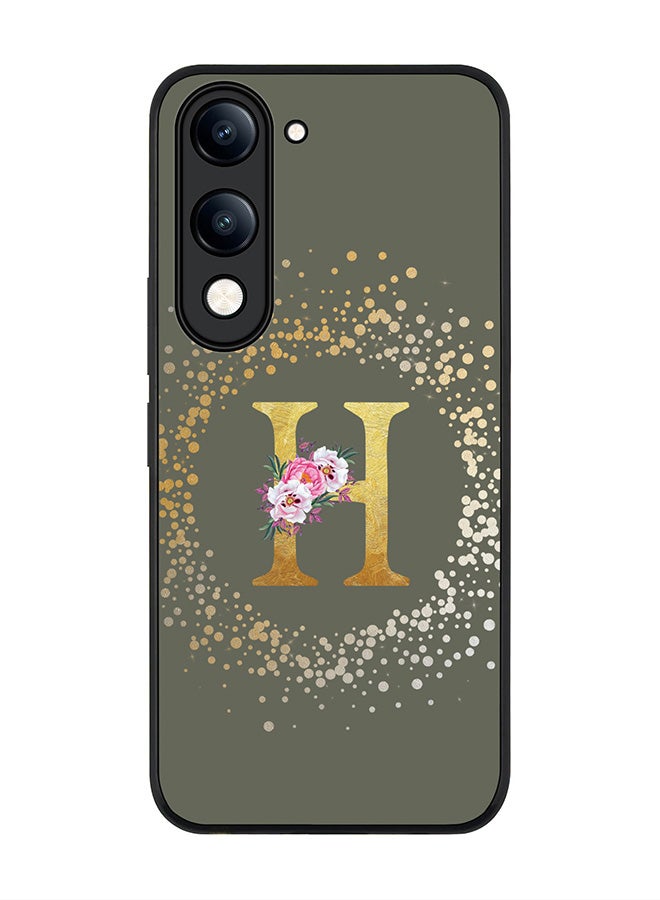 For vivo Y29s 5G / Y19s 5G Case,Slim fit Camera Protection, Shockproof Thin Phone cover  - Custom Monogram Floral - H  (Olive Green )
